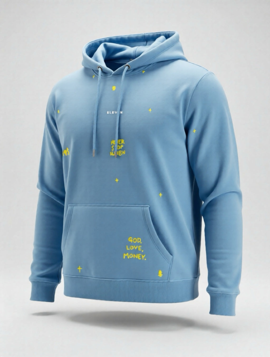 GOD. LOVE. MONEY. HOODIE - LIGHT BLUE